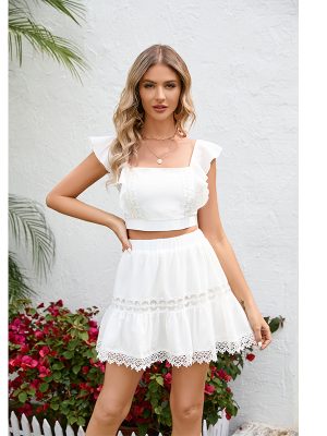 Spring And Autumn New Fresh White Skirt Two Piece Suit