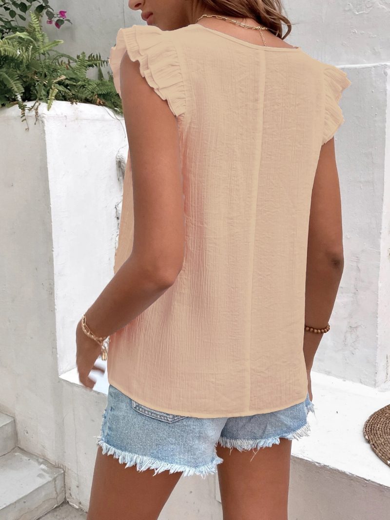 Lace Shirt V Neck Ruffle Women Pullover Loose Casual Shirt - Image 8