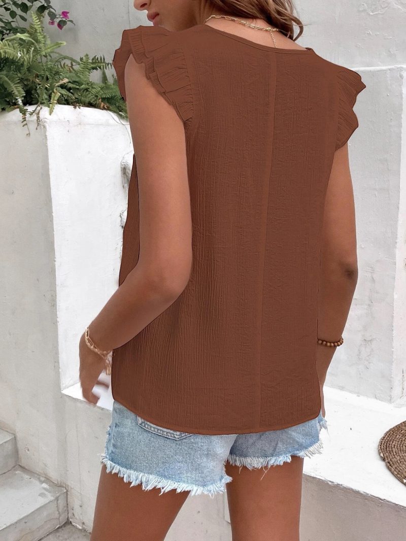 Lace Shirt V Neck Ruffle Women Pullover Loose Casual Shirt - Image 10