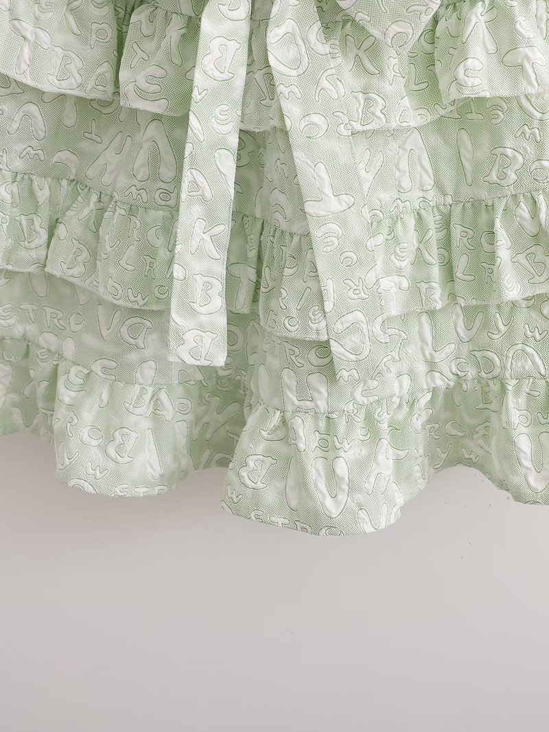 Spring Summer Organza Diagonal Shoulder Tiered Dress Women Small Floral Short Dress - Image 4