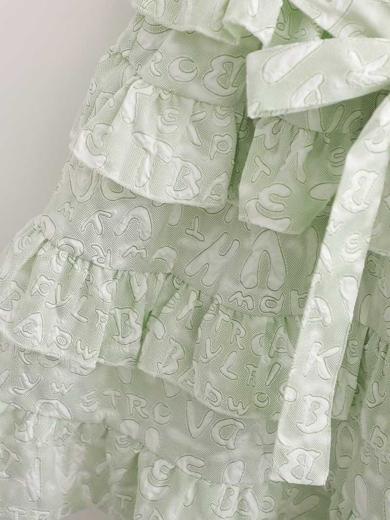 Spring Summer Organza Diagonal Shoulder Tiered Dress Women Small Floral Short Dress - Image 6