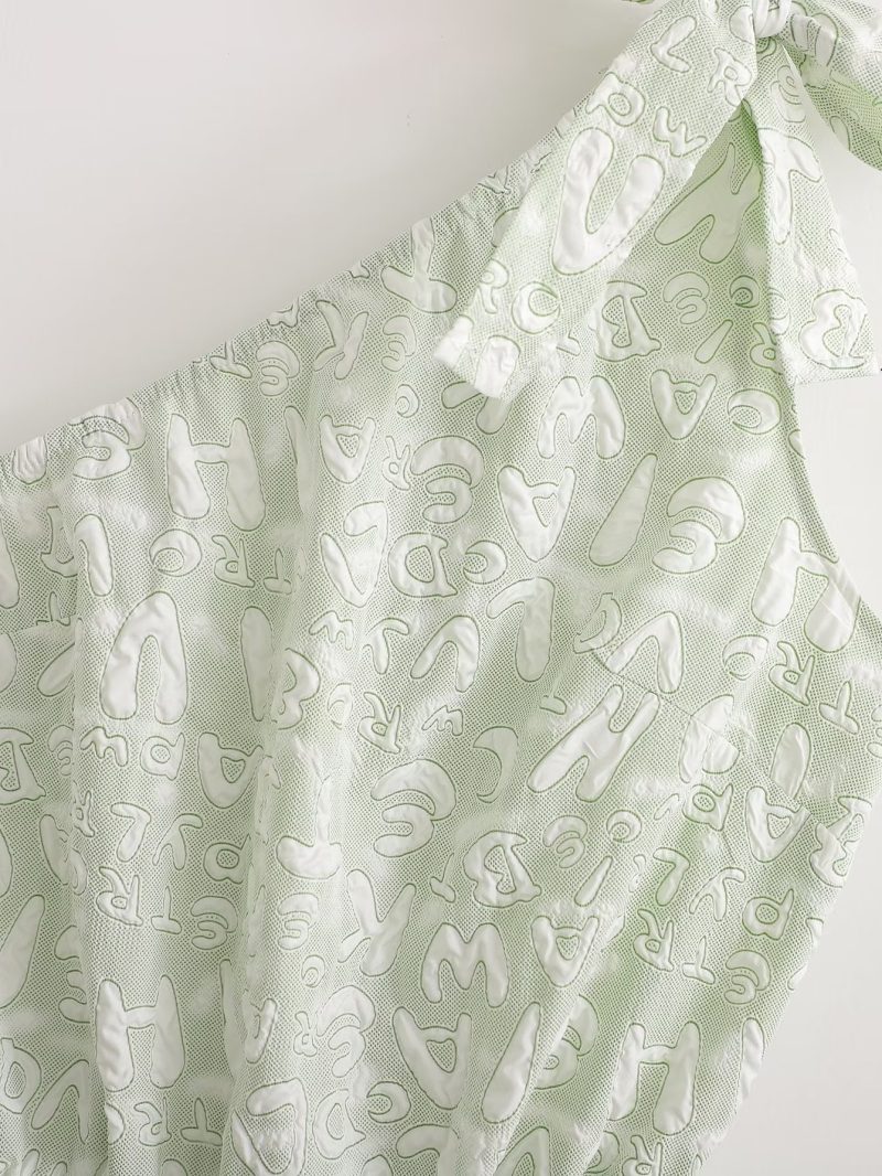 Spring Summer Organza Diagonal Shoulder Tiered Dress Women Small Floral Short Dress - Image 7
