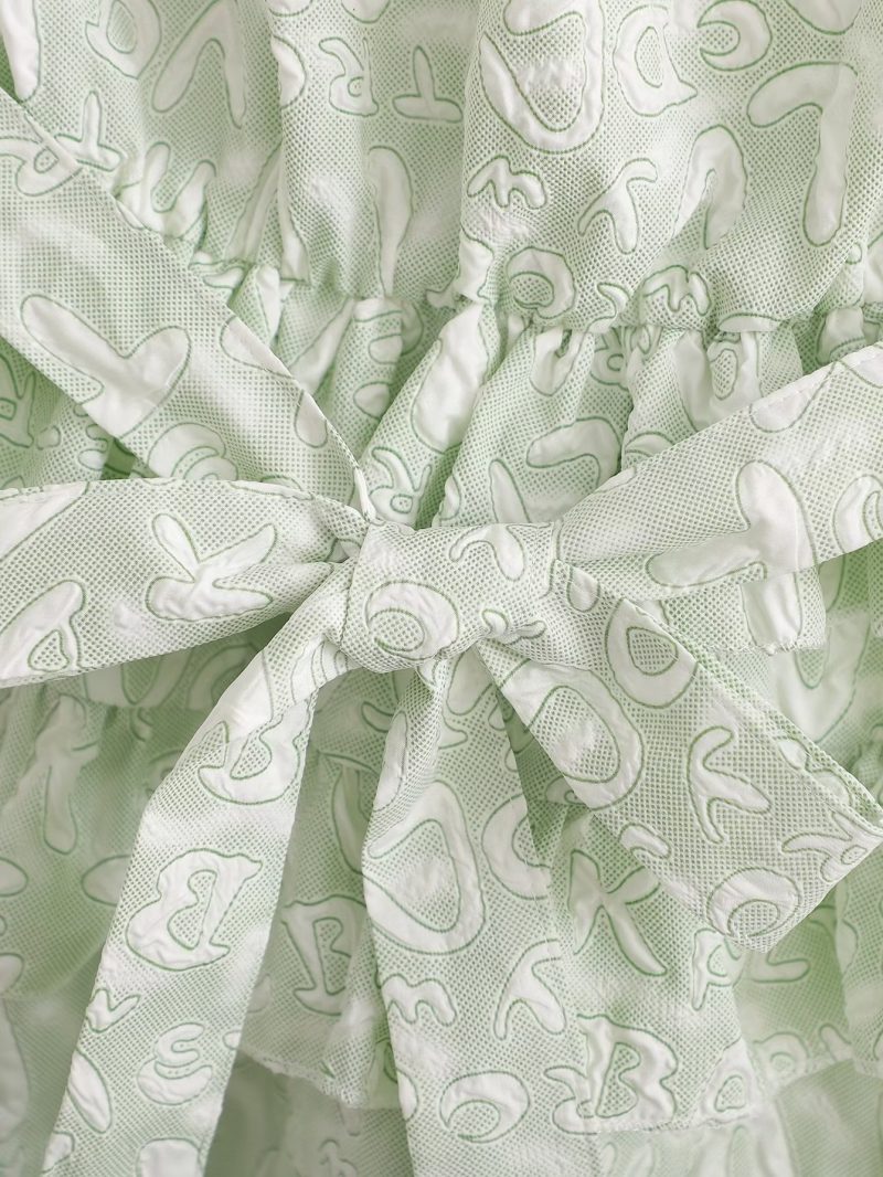 Spring Summer Organza Diagonal Shoulder Tiered Dress Women Small Floral Short Dress - Image 8