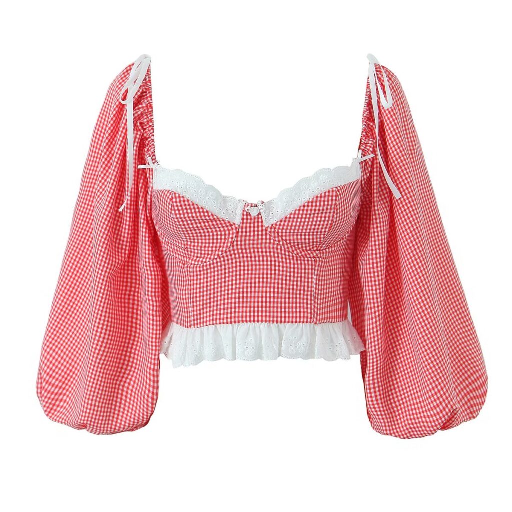 Slimming Stylish Shirt Spring Summer Short Plaid Top Women - Image 2