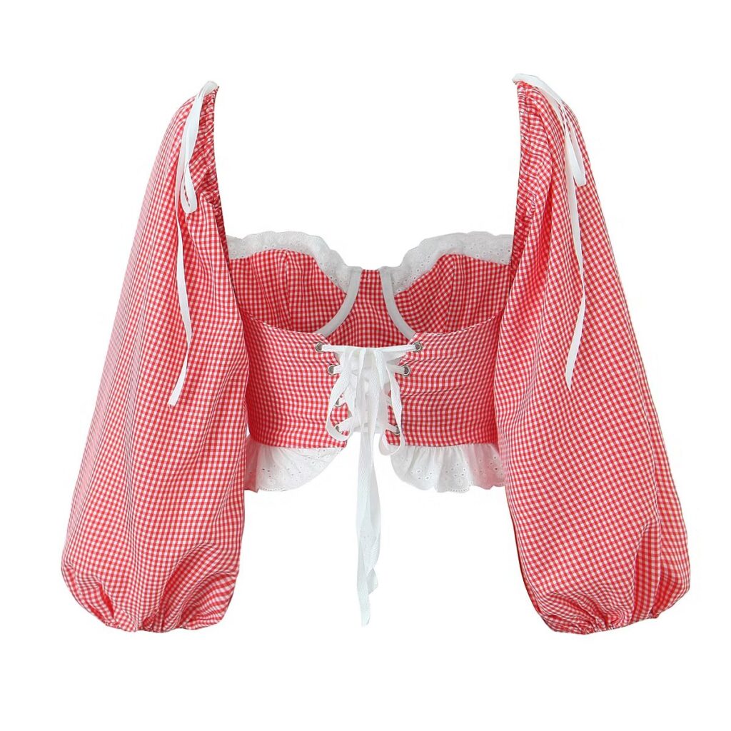 Slimming Stylish Shirt Spring Summer Short Plaid Top Women - Image 3