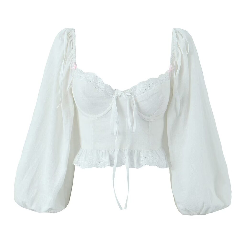 Spring Summer Drawstring Shirt Women Clothing V neck Ruffled Long Sleeve All Matching Shirt Women - Image 2