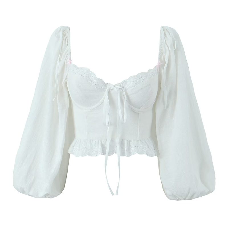 Spring Summer Drawstring Shirt Women Clothing V neck Ruffled Long Sleeve All Matching Shirt Women - Image 2