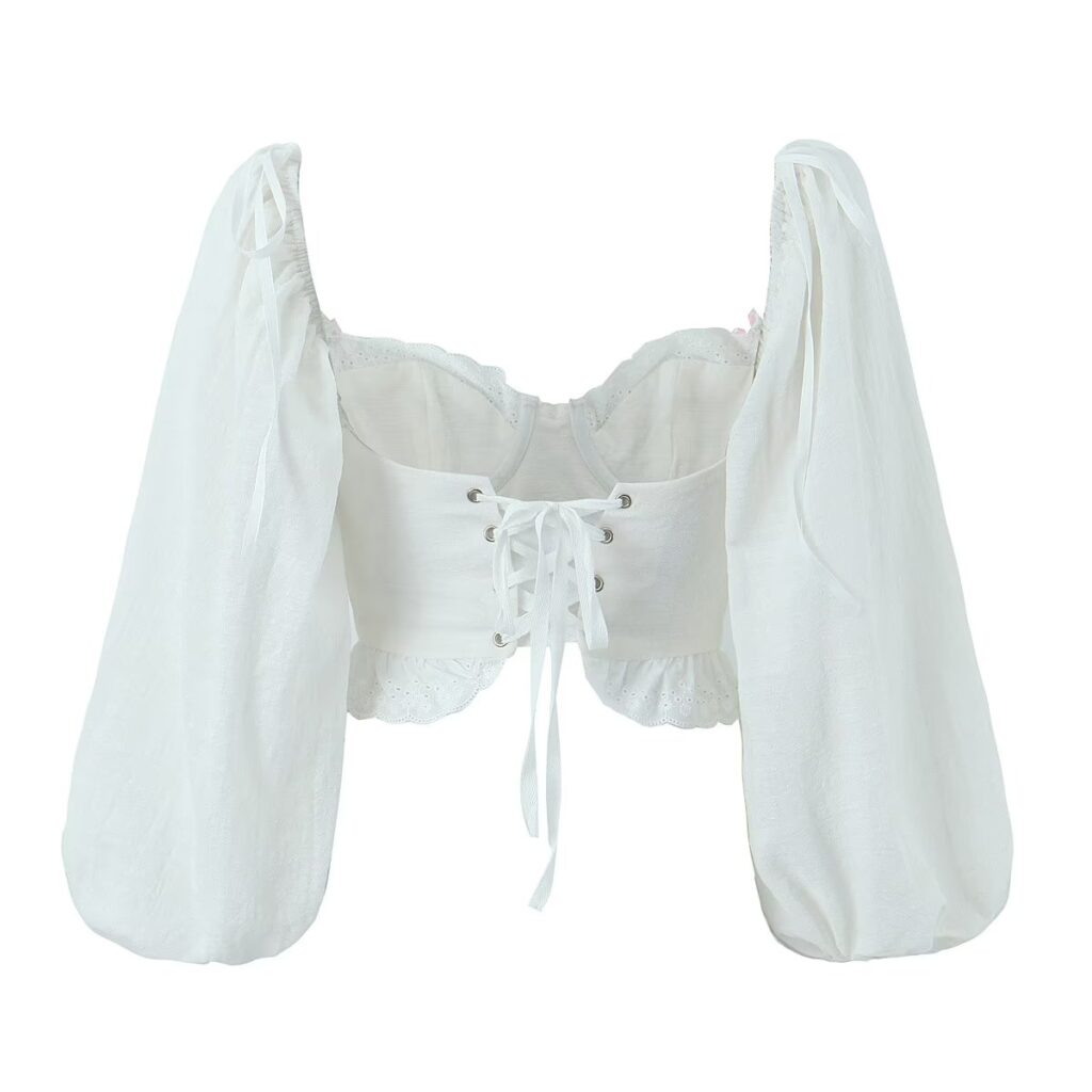 Spring Summer Drawstring Shirt Women Clothing V neck Ruffled Long Sleeve All Matching Shirt Women - Image 3