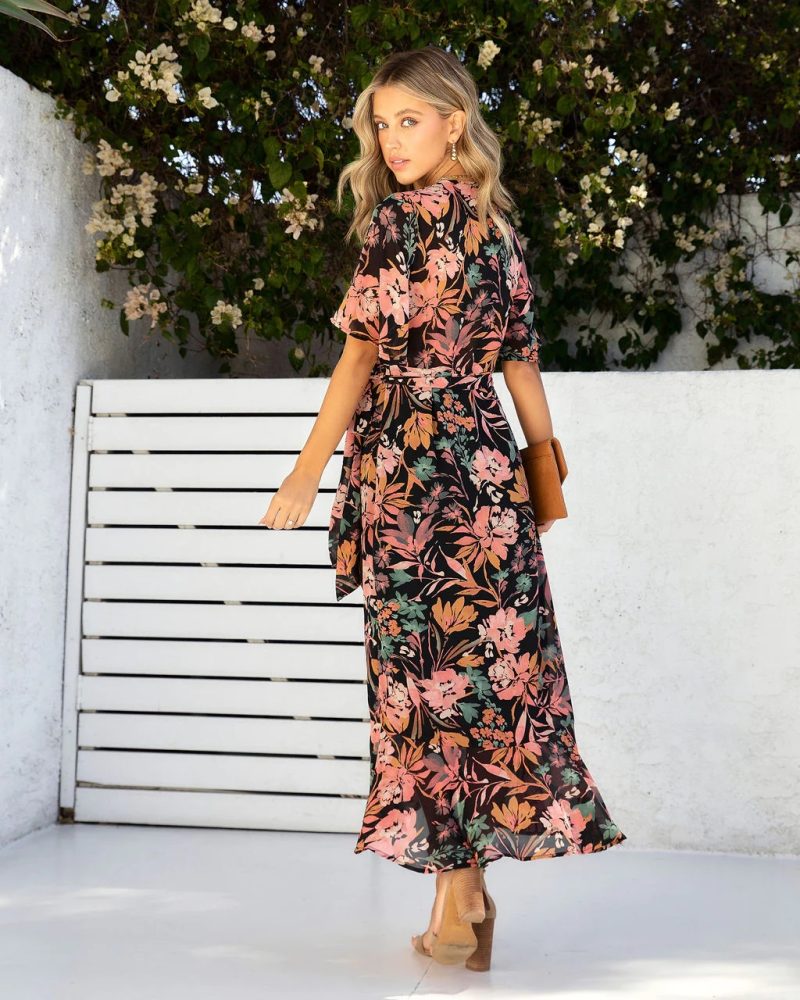 Women  New Holiday Summer Tropical Printed Irregular High Waist Wrap Dress - Image 5