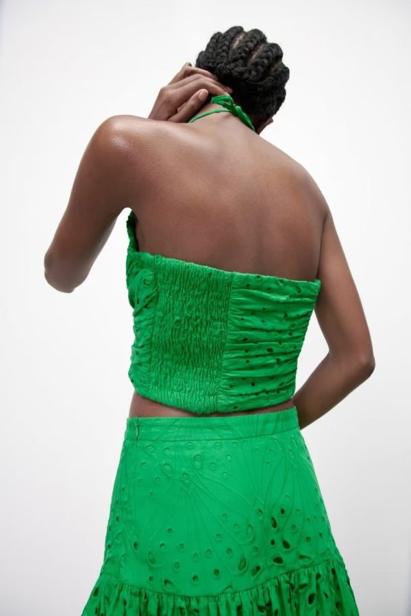 Women Clothing   Embroidered Laminated Decoration Green Skirt - Image 3