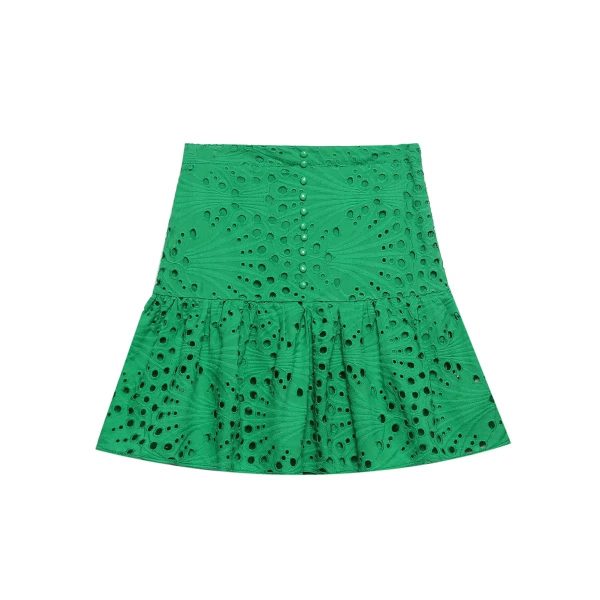 Women Clothing   Embroidered Laminated Decoration Green Skirt - Image 4