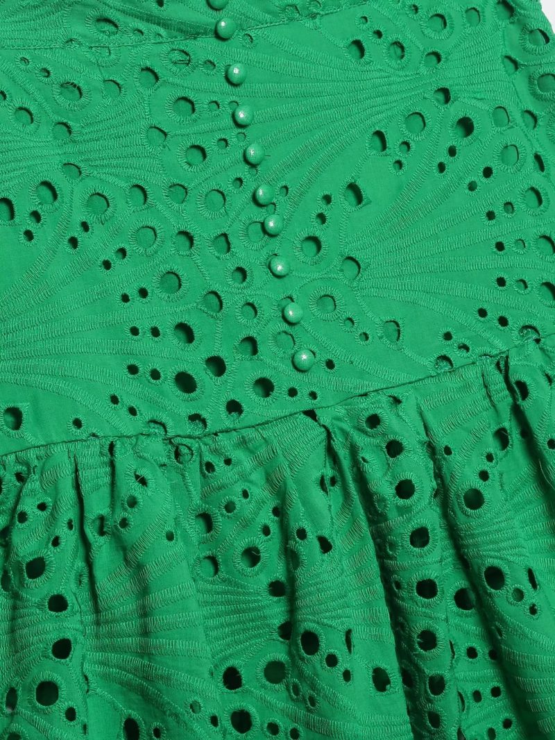 Women Clothing   Embroidered Laminated Decoration Green Skirt - Image 5