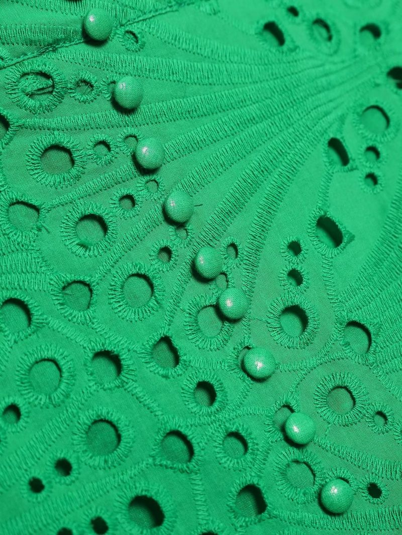 Women Clothing   Embroidered Laminated Decoration Green Skirt - Image 6