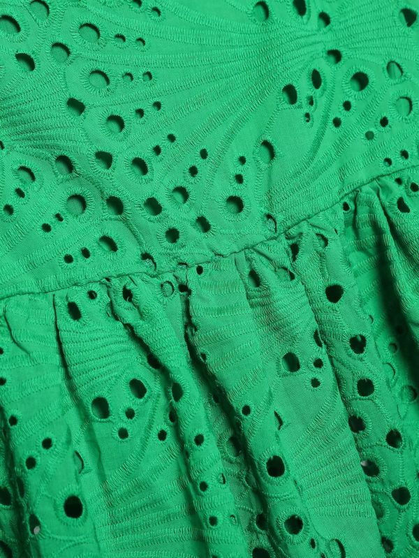 Women Clothing   Embroidered Laminated Decoration Green Skirt - Image 7