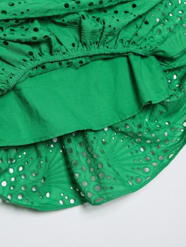 Women Clothing   Embroidered Laminated Decoration Green Skirt - Image 8