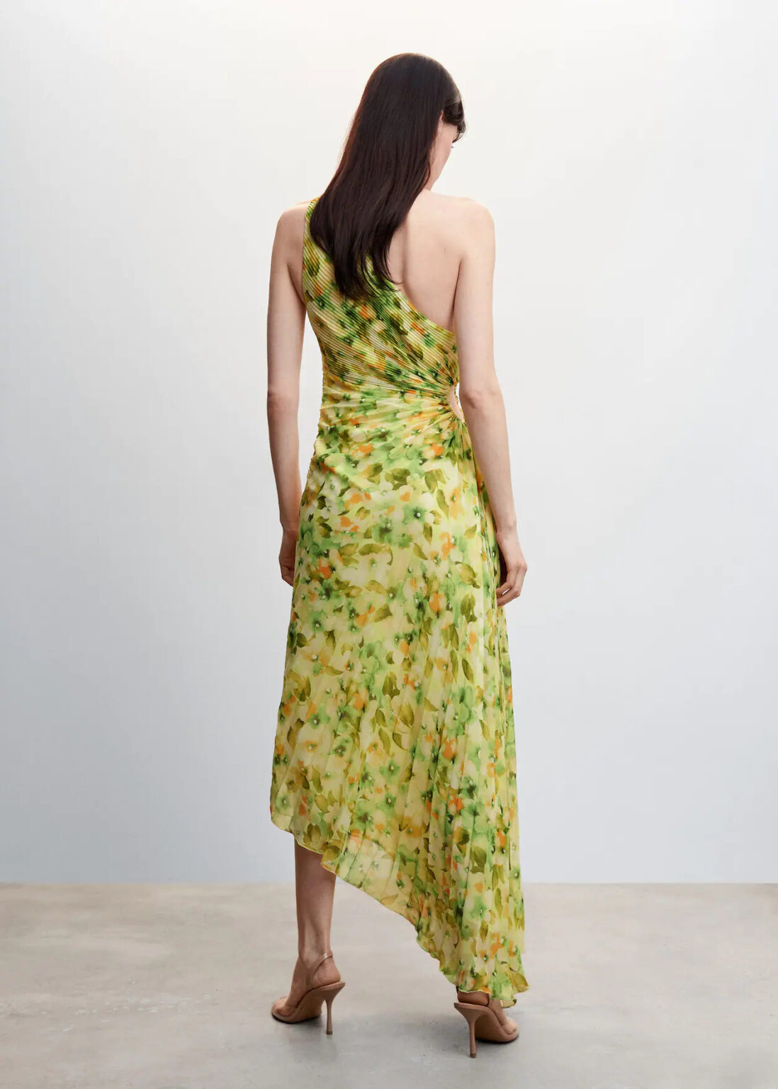 French Best Women Clothes One-Shoulder Floral Printed Pleated Dress - Image 3
