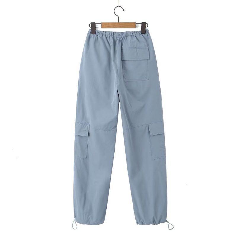 Women Mid Length Overalls Ankle Strap Elastic Waist Casual Pants - Image 12