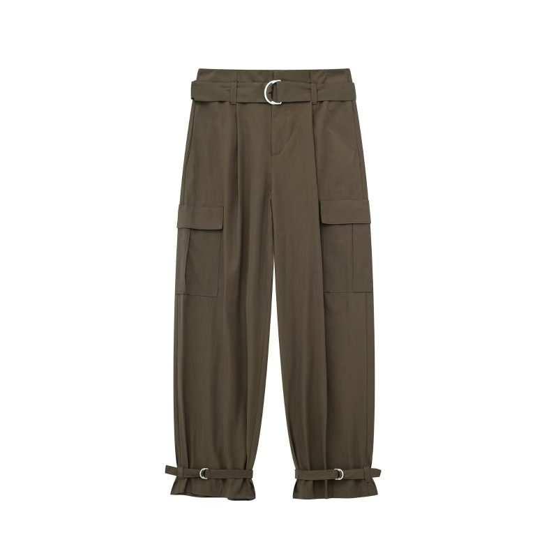 Summer Women Clothing Commuting Army Green Straight Cargo Pants - Image 2
