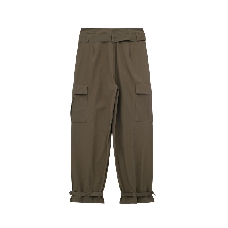 Summer Women Clothing Commuting Army Green Straight Cargo Pants - Image 3