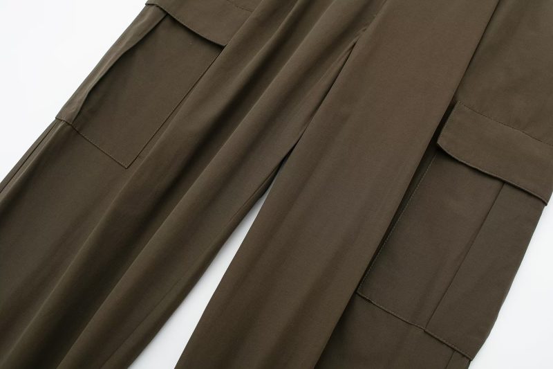 Summer Women Clothing Commuting Army Green Straight Cargo Pants - Image 4