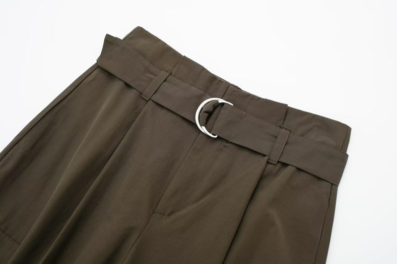 Summer Women Clothing Commuting Army Green Straight Cargo Pants - Image 8