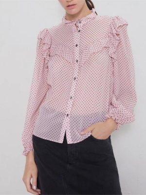 Fall Women Clothing Laminated Decoration Polka Dot Shirt