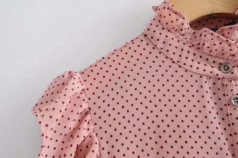 Fall Women Clothing Laminated Decoration Polka Dot Shirt - Image 2