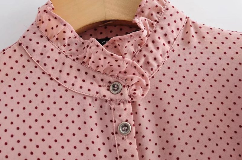 Fall Women Clothing Laminated Decoration Polka Dot Shirt - Image 3