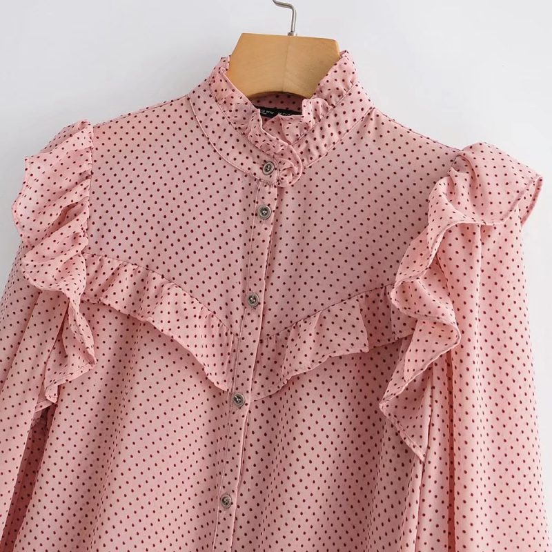Fall Women Clothing Laminated Decoration Polka Dot Shirt - Image 8