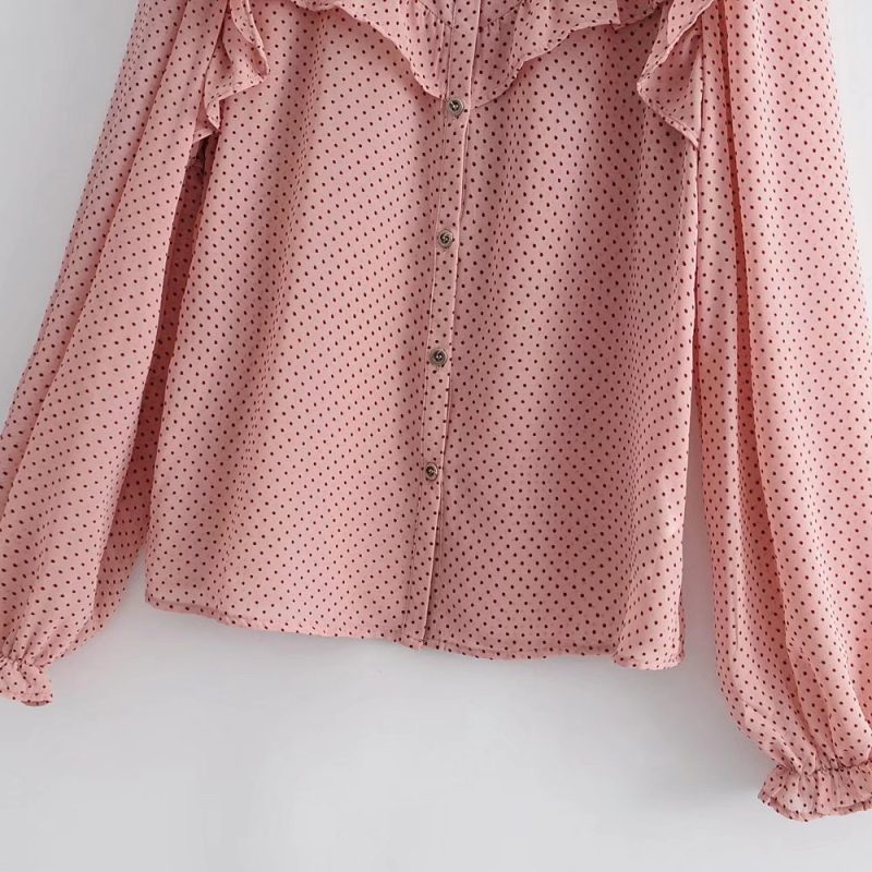 Fall Women Clothing Laminated Decoration Polka Dot Shirt - Image 9
