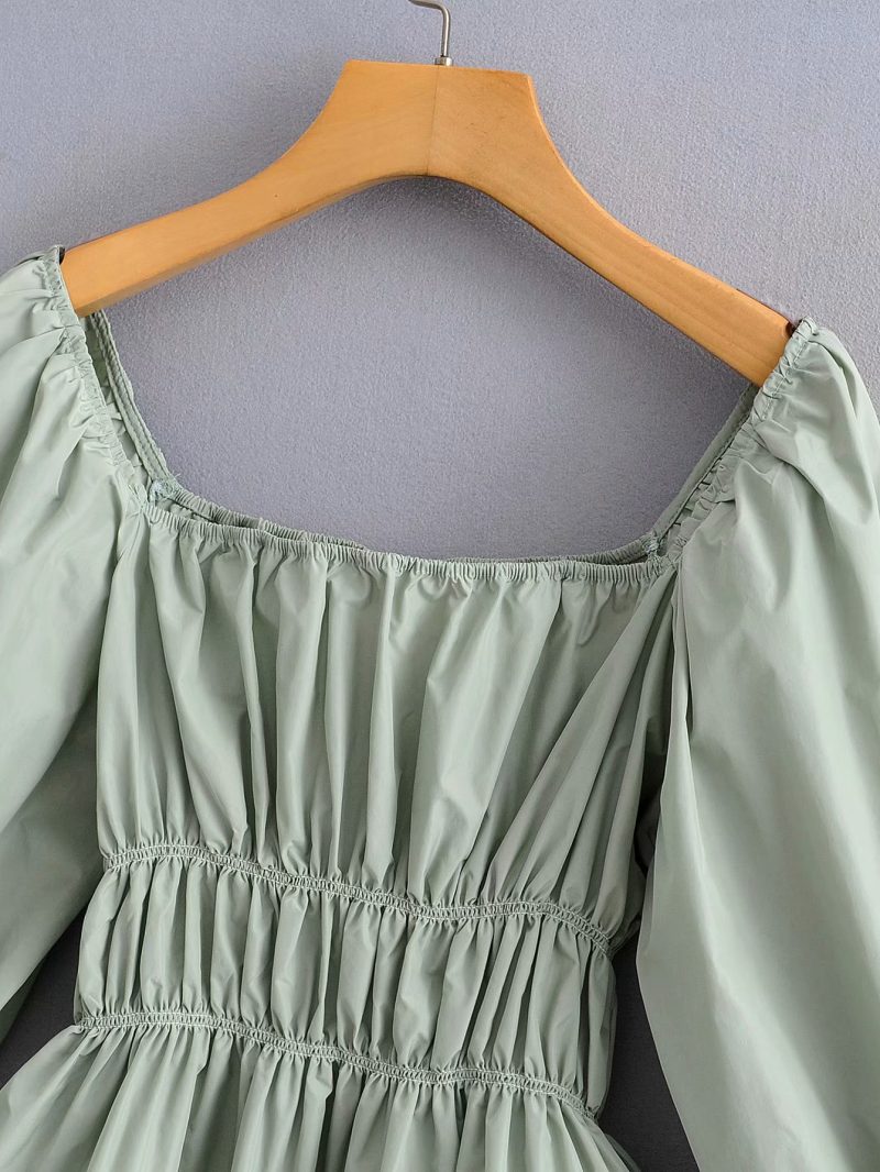 Women Autumn Satin Square Collar Long Sleeve Shirt - Image 2