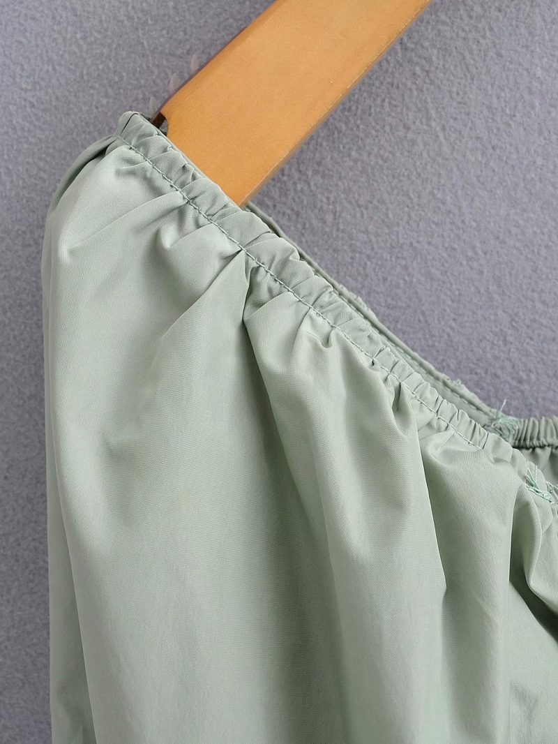 Women Autumn Satin Square Collar Long Sleeve Shirt - Image 4