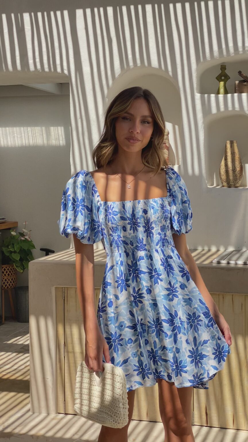 Women Summer New Square Collar Puff Sleeve Dress Casual Vacation Dress - Image 5