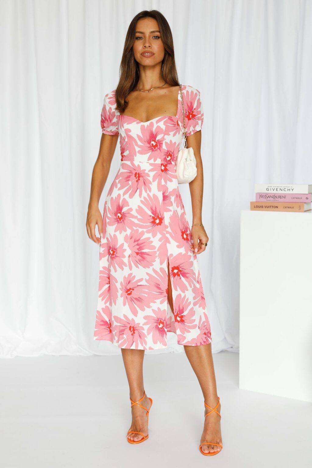 Women  Summer New Short-sleeved Casual Sweet Square Neck High Waist Midi Dress - Image 2
