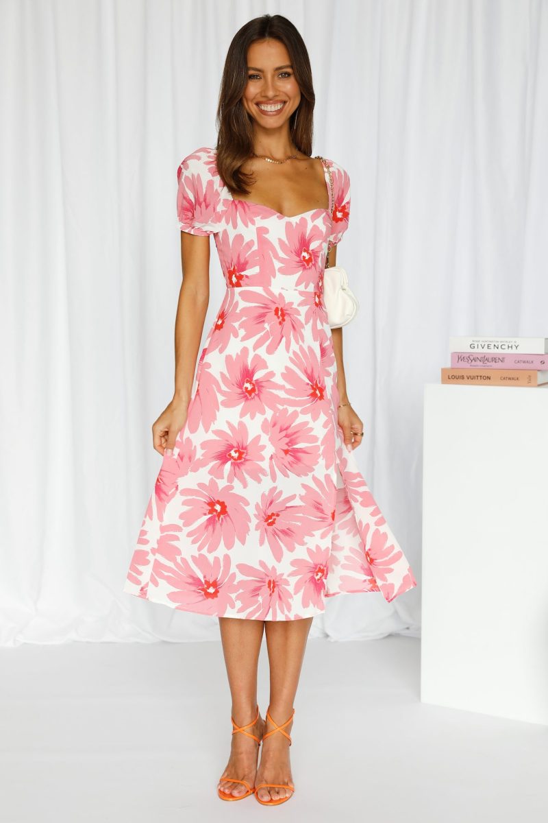 Women  Summer New Short-sleeved Casual Sweet Square Neck High Waist Midi Dress - Image 4