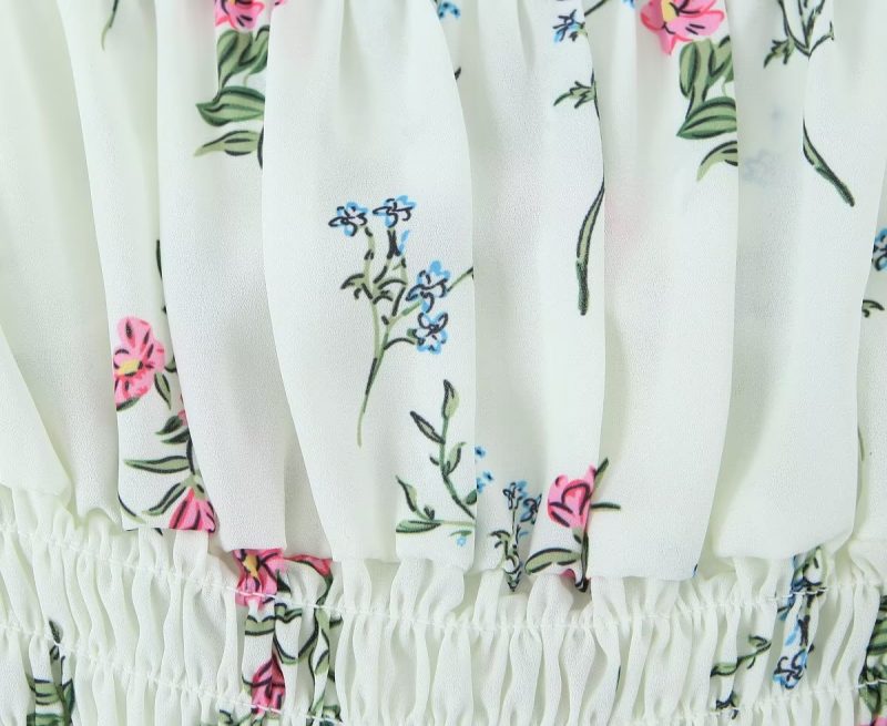 Spring Puff Sleeve Gentle Lace Up Square Collar Short Floral Print Small Top - Image 15