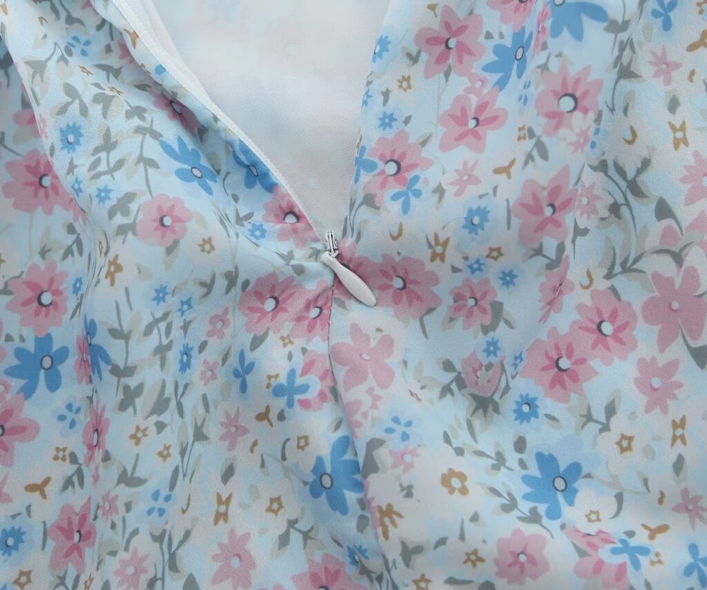 Women Pleated Loose Slimming Round Neck Puff Sleeve Floral Dress - Image 8