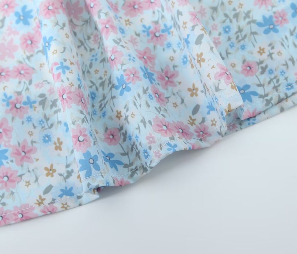 Women Pleated Loose Slimming Round Neck Puff Sleeve Floral Dress - Image 12