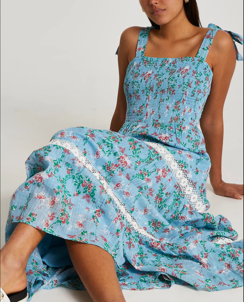 Spring Autumn Floral Strap Dress Vacation Seaside Lace Printed Dress - Image 3