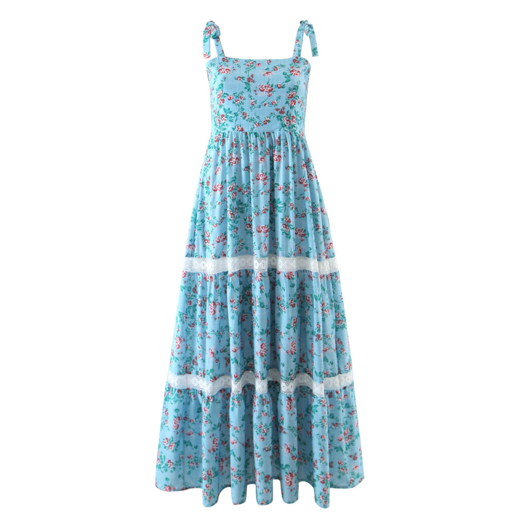 Spring Autumn Floral Strap Dress Vacation Seaside Lace Printed Dress - Image 4