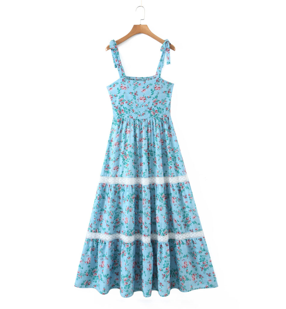 Spring Autumn Floral Strap Dress Vacation Seaside Lace Printed Dress - Image 5