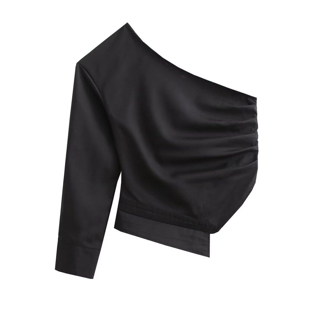 Slim Fit Dislocation Design Top Sweet Fresh Women Clothing Solid Color One Shoulder Shirt - Image 5