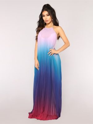 Summer Women Gradient Pleated Chiffon Dress