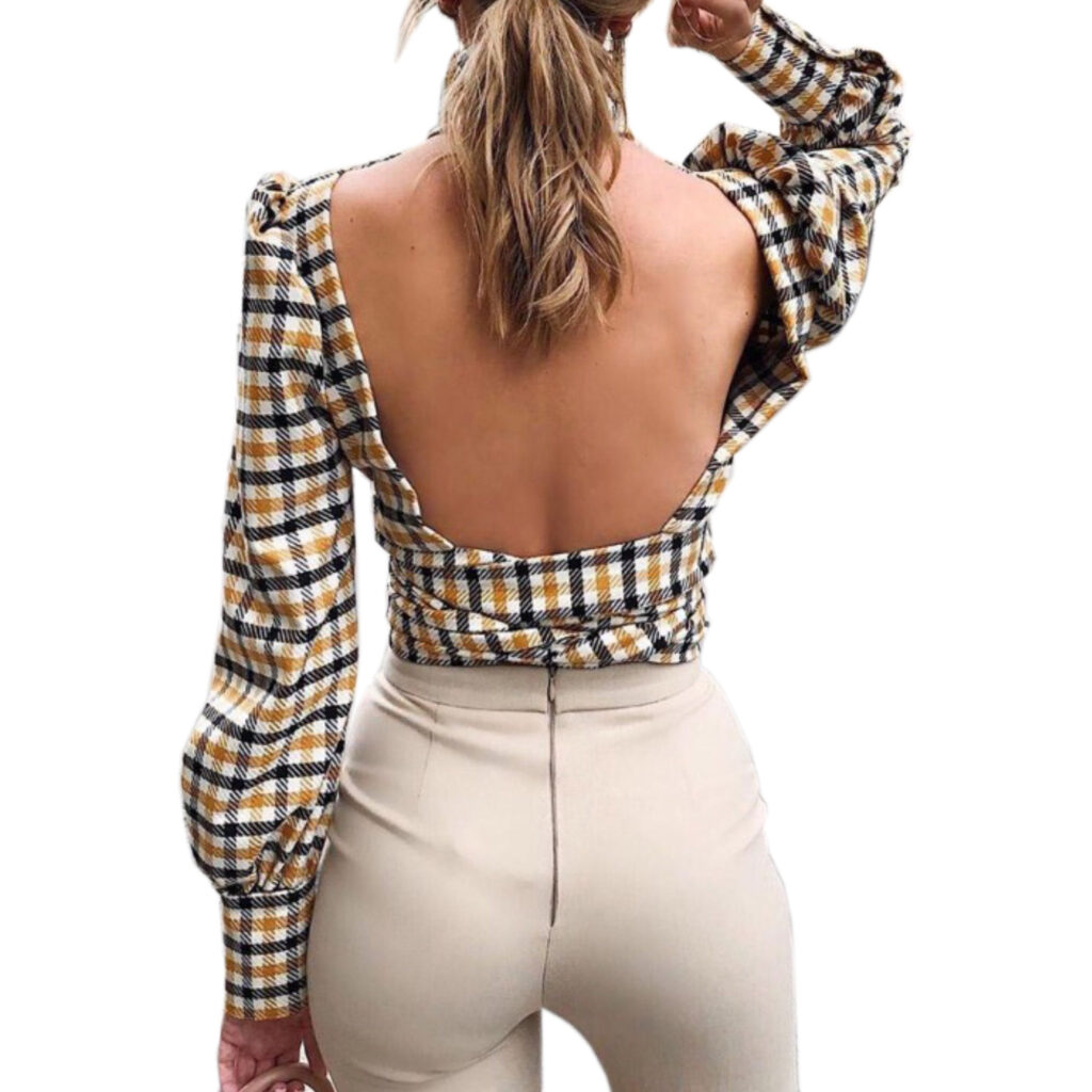 Long Sleeve Sexy Backless Korean Ladies Lattice Top - Image 5