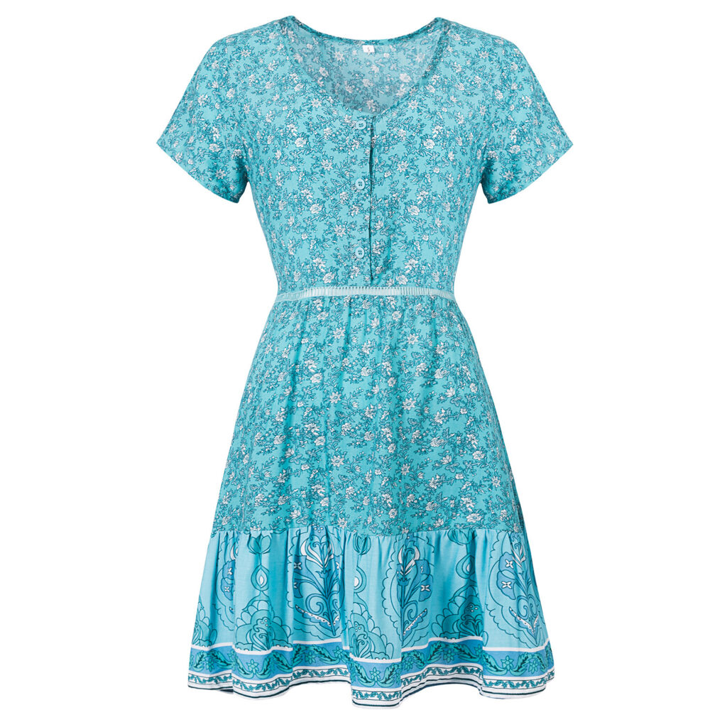 Spring Dress  V neck Printed Floral Bohemian Sexy Beach dress - Image 3