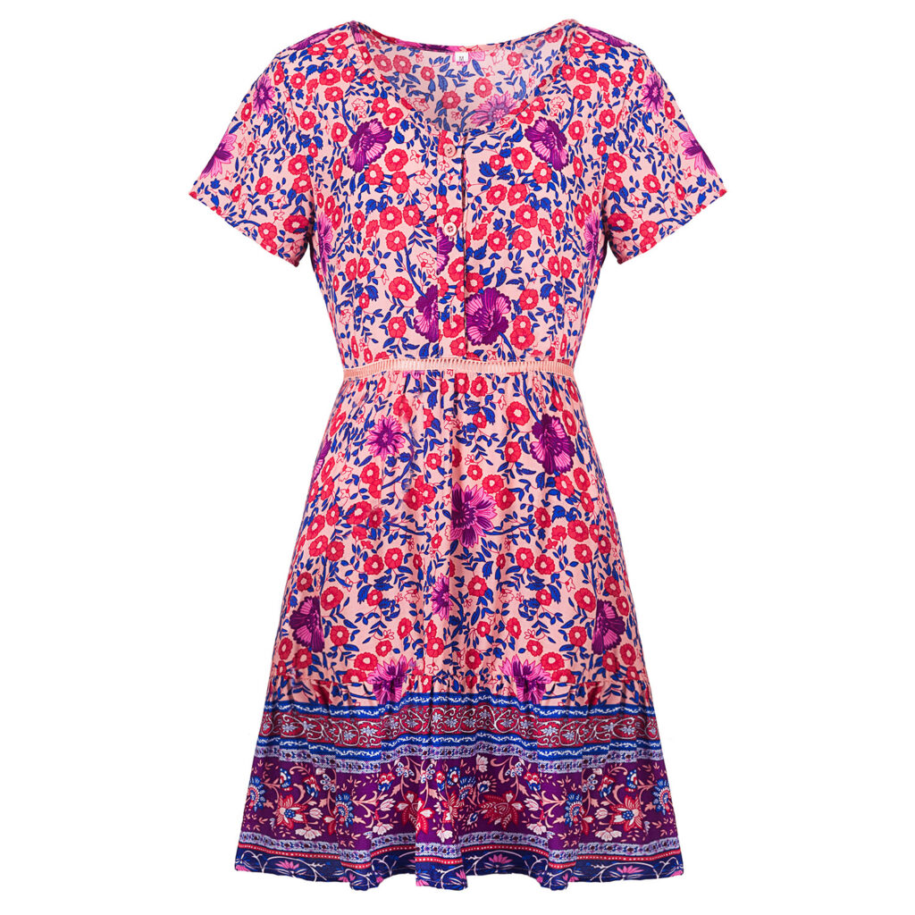 Spring Dress  V neck Printed Floral Bohemian Sexy Beach dress