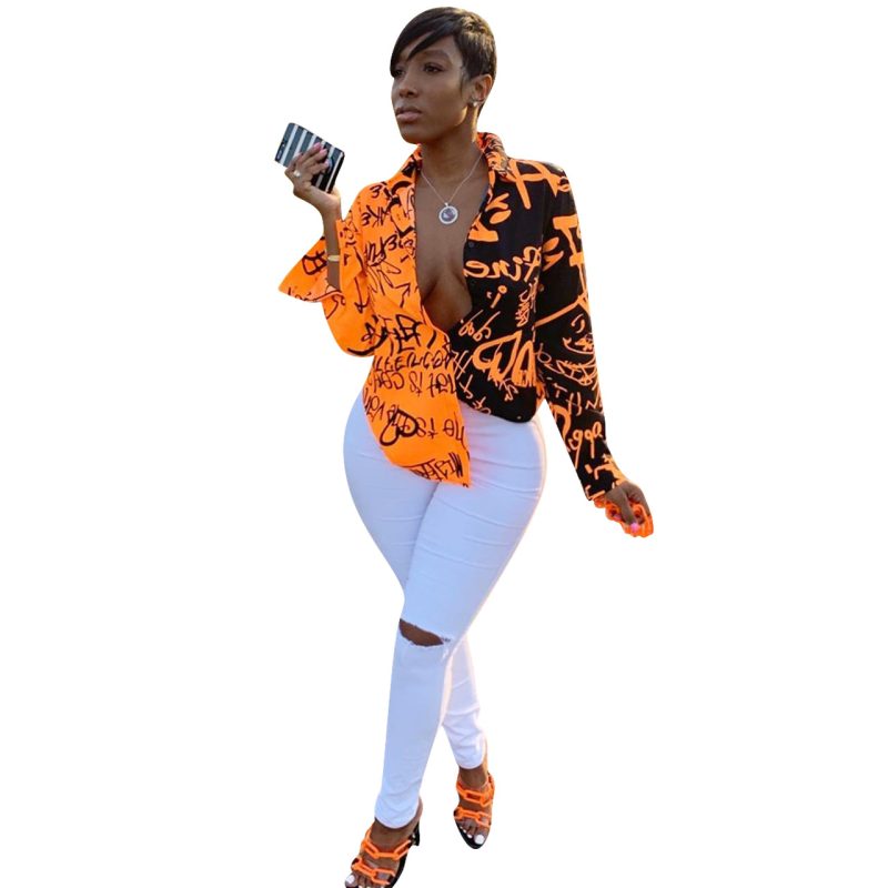Women Clothing Graffiti Printing Long Sleeve Shirt - Image 4
