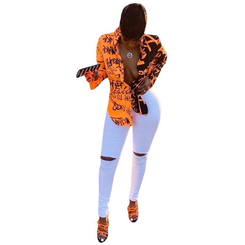 Women Clothing Graffiti Printing Long Sleeve Shirt - Image 3