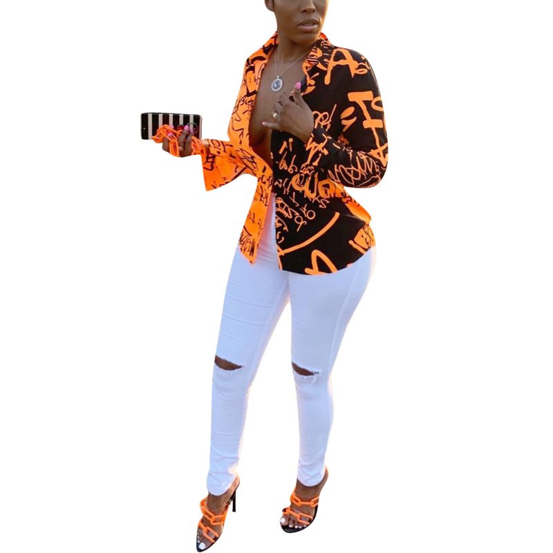Women Clothing Graffiti Printing Long Sleeve Shirt - Image 2