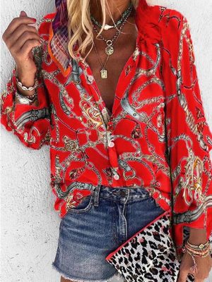 Autumn Winter Women Clothing New   Single Breasted Printed Shirt Top